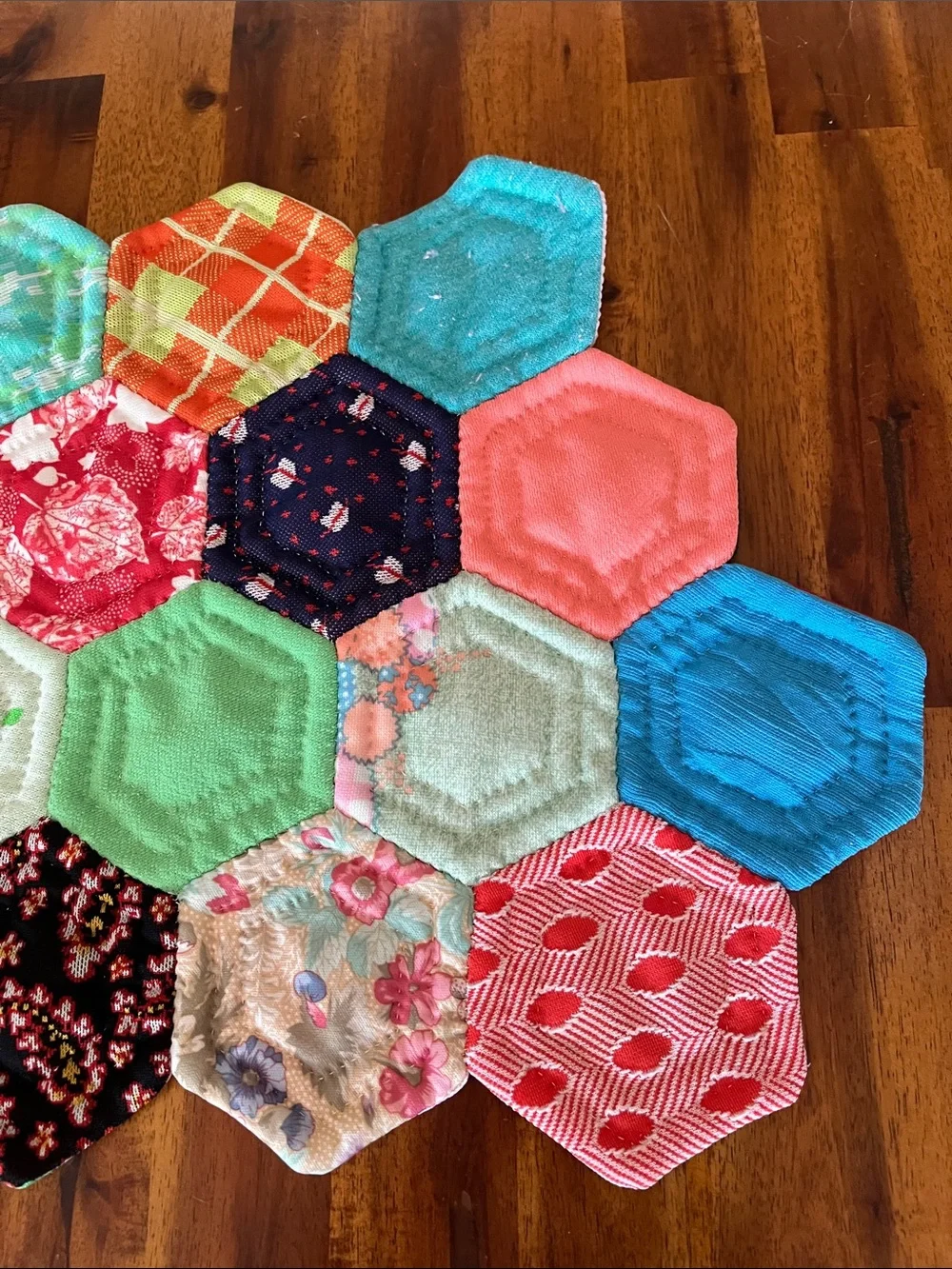 2 Vtg Geometric Handmade Placemats From Old 70s Fabric Pieces MCM Retro